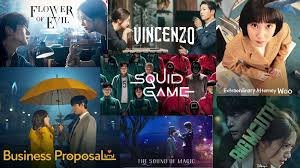 A collage of K-Dramas for men including Flower of Evil, Vincenzo, Squid Game, Extraordinary Attorney Woo, Business Proposal, and The Sound of Magic, showcasing diverse themes.