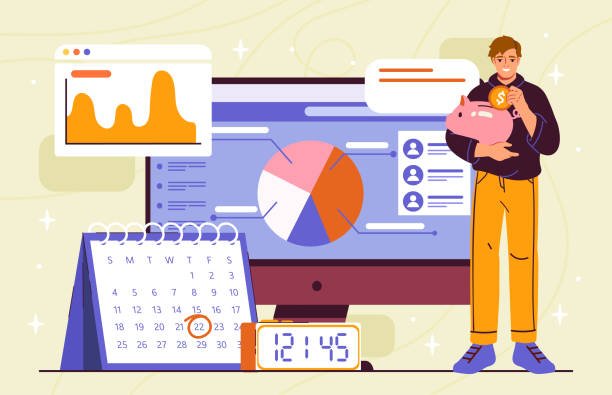 Illustration of a man holding a piggy bank next to a computer displaying graphs and a calendar, symbolizing budget-friendly software for entrepreneurs, alongside the title "10 Best Budget-Friendly Software for Creative Entrepreneurs in 2025 (Save Big & Create More)."