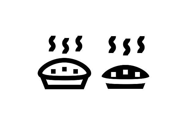 Icon-style illustration of two steaming pies, representing bold and minimalist cooking with maximum flavors concepts.