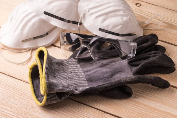 Safety Glasses Gloves and Dust Mask