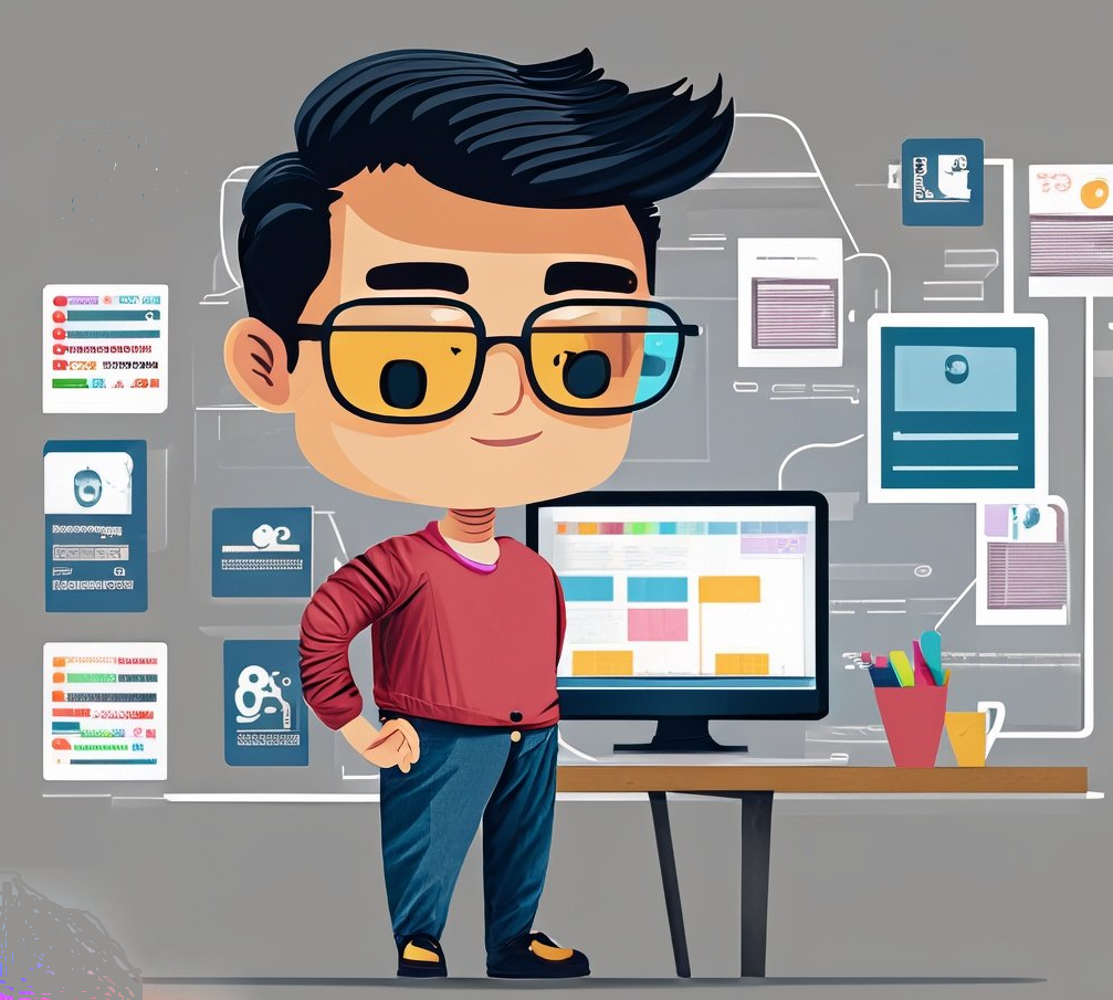 Alt Text: Cartoon illustration of a young man with glasses in a modern digital workspace, standing confidently at a desk with a computer, coffee mug, and pencil cup, representing side hustles for introverted men. The title "Side Hustles for Introverted Men: 7 Quiet Online Gigs That Actually Pay in 2025" is prominently displayed.