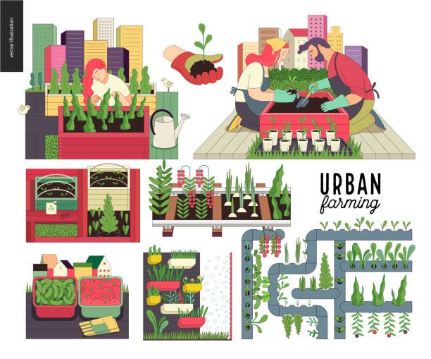 Colorful illustration of urban gardening systems featuring people tending plants in rooftop gardens, vertical planters, and hydroponic setups, with the title "7 Tactical Urban Gardening Systems Every High-Performance Man Should Master in 2025" displayed.