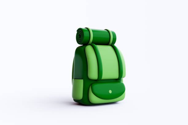 A stylized 3D icon of a green rugged travel backpack with a bedroll strapped on top, ready for adventure.