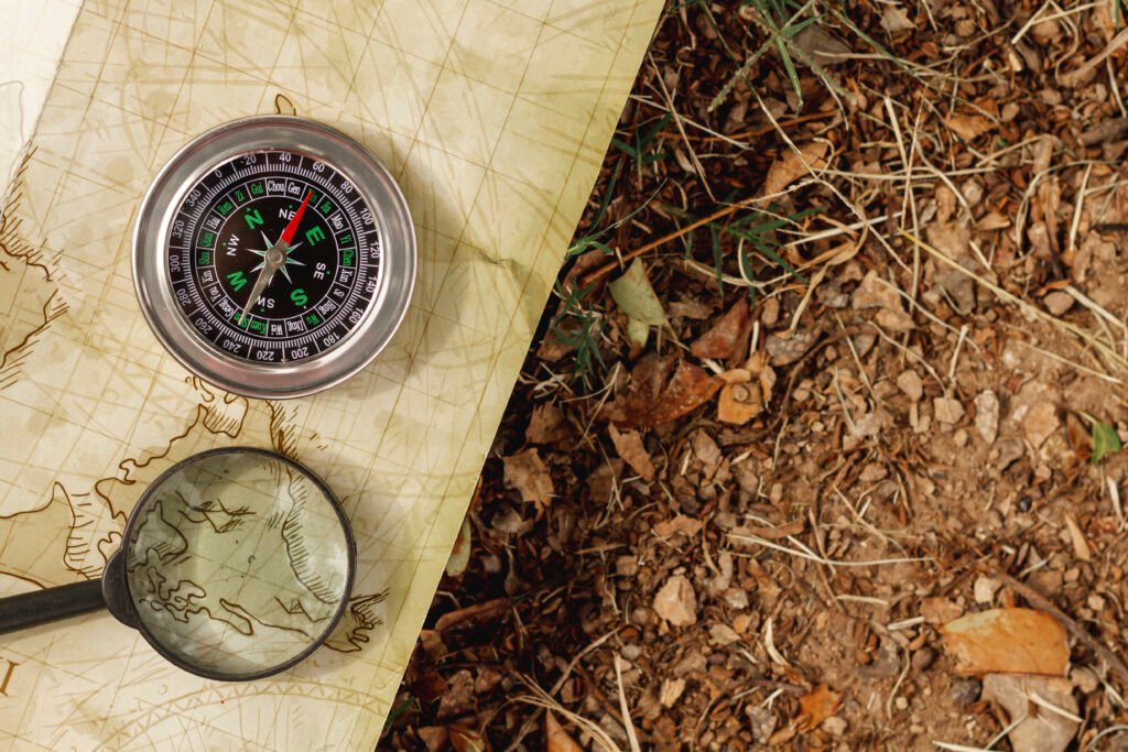 top view traveler tools with copy space