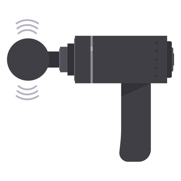 A powerful massage gun for muscle recovery, illustrated in black with a ball attachment for deep tissue percussive therapy.
