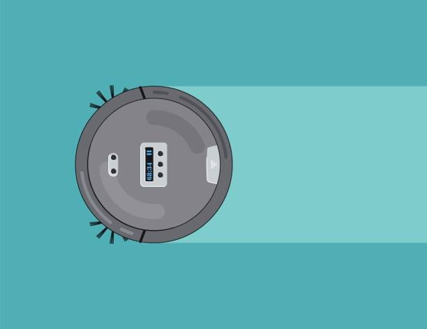 Illustration of a robotic vacuum cleaner in action.
