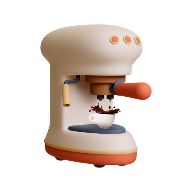 Top 5 Coffee Maker on Amazon: The Ultimate Guide to Brewing Perfection 3D illustration of a retro-style coffee maker brewing espresso into a small white cup, symbolizing fresh home-brewed coffee.