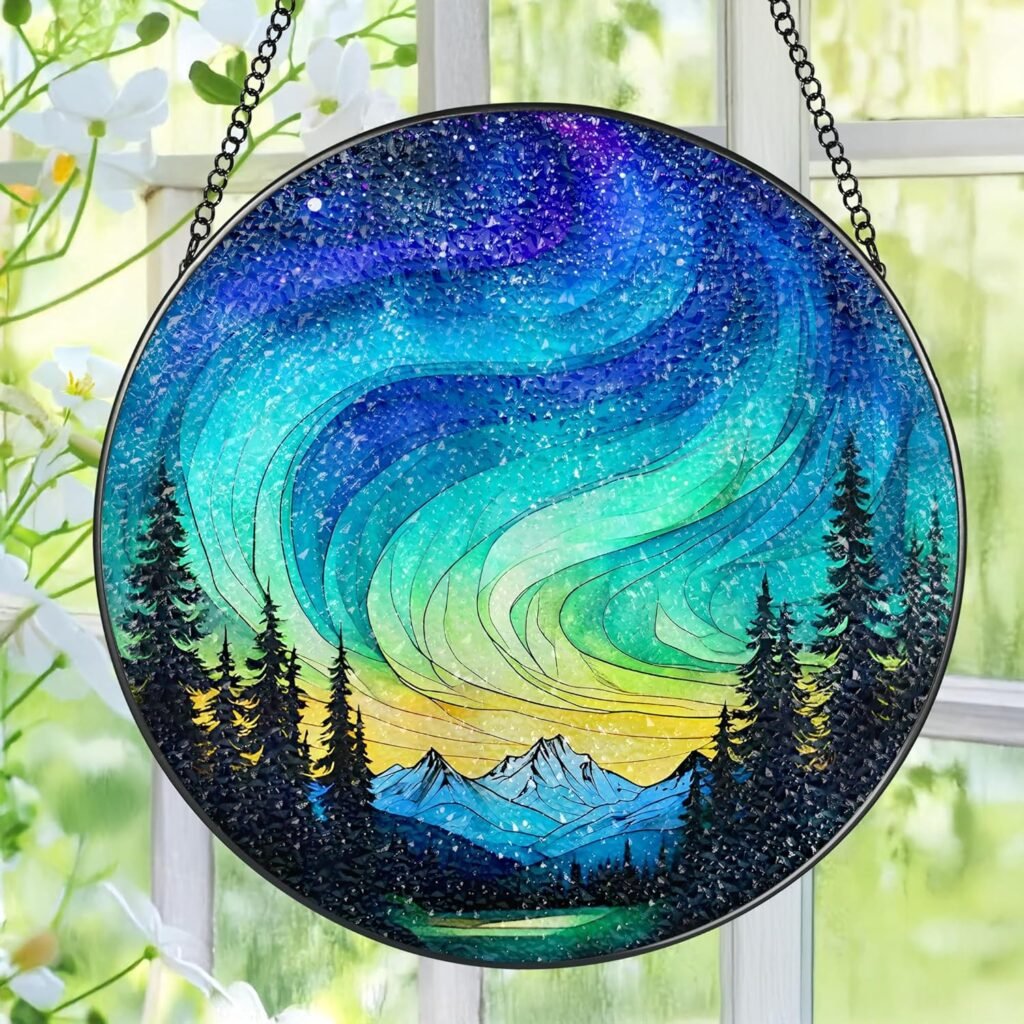 Faux Stained Glass Northern Lights Suncatcher